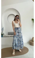 Varnata Çiçekli Etek Mavi