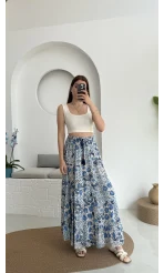 Varnata Çiçekli Etek Mavi