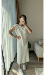 Vatkalı Beyaz Uzun Modal Elbise