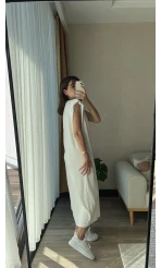 Vatkalı Beyaz Uzun Modal Elbise