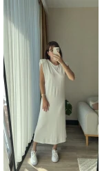 Vatkalı Beyaz Uzun Modal Elbise