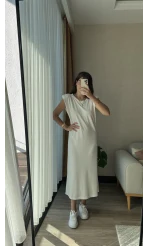 Vatkalı Beyaz Uzun Modal Elbise