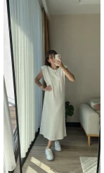 Vatkalı Beyaz Uzun Modal Elbise