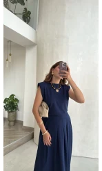 Vatkalı Etekli Bluz Takım - Lacivert - Kod: 4125
