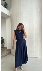 Vatkalı Etekli Bluz Takım - Lacivert - Kod: 4125