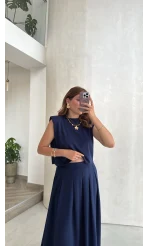 Vatkalı Etekli Bluz Takım - Lacivert - Kod: 4125