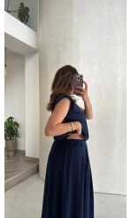 Vatkalı Etekli Bluz Takım - Lacivert - Kod: 4125