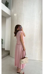 Vatkalı Etekli Bluz Takım - Pembe - Kod: 4125
