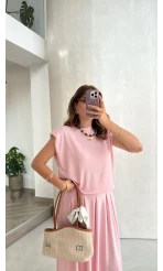 Vatkalı Etekli Bluz Takım - Pembe - Kod: 4125