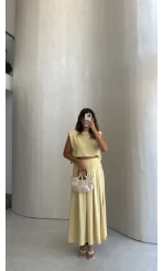 Vatkalı Etekli Bluz Takım - Sarı - Kod: 4125