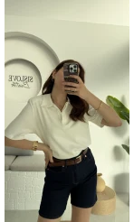 Vatkalı Polo Yaka T-shirt Beyaz