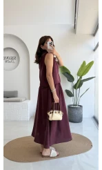 Velma Kalın Askılı Bluz Midi Etek Takım - Bordo