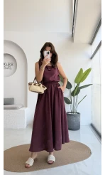Velma Kalın Askılı Bluz Midi Etek Takım - Bordo