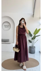 Velma Kalın Askılı Bluz Midi Etek Takım - Bordo