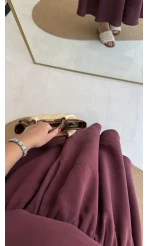 Velma Kalın Askılı Bluz Midi Etek Takım - Bordo