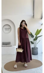 Velma Kalın Askılı Bluz Midi Etek Takım - Bordo