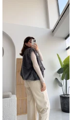 Veloura Kısa Tüylü Yelek - Antrasit - KOD:8016