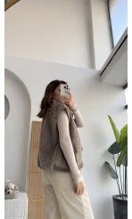 Veloura Kısa Tüylü Yelek - Kahverengi - KOD:8016