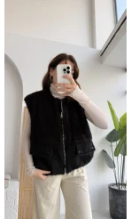 Veloura Kısa Tüylü Yelek - Siyah - KOD:8016