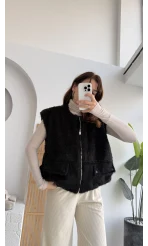 Veloura Kısa Tüylü Yelek - Siyah - KOD:8016