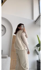 Veloura Kısa Tüylü Yelek - Taş - KOD:8016