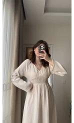 Venüs Müslin Krem Elbise