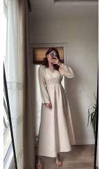 Venüs Müslin Krem Elbise