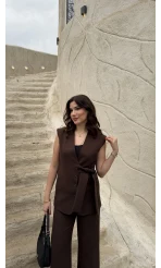 Verona Kuşaklı Yelek Takım - Acı Kahve - Kod: 8859