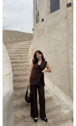 Verona Kuşaklı Yelek Takım - Acı Kahve - Kod: 8859