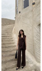 Verona Kuşaklı Yelek Takım - Acı Kahve - Kod: 8859