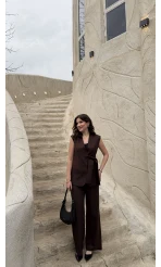 Verona Kuşaklı Yelek Takım - Acı Kahve - Kod: 8859