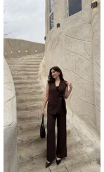 Verona Kuşaklı Yelek Takım - Acı Kahve - Kod: 8859