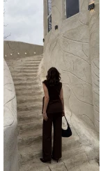 Verona Kuşaklı Yelek Takım - Acı Kahve - Kod: 8859