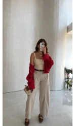Vintage Gabardin Pantolon - Taş - Kod: 031726