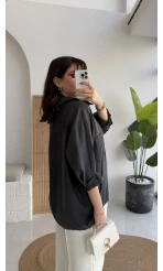 Vintage Serisi Oversize Tensel Gömlek - Antrasit - Kod: 4612