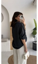 Vintage Serisi Oversize Tensel Gömlek - Lacivert - Kod: 4612