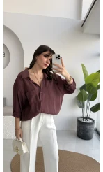 Vintage Serisi Oversize Tensel Gömlek - Mürdüm - Kod: 4612