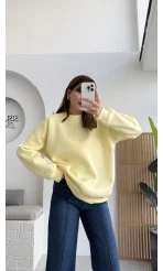 Viola Bisiklet Yaka Sweat - Açık Sarı