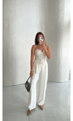 Violet Kumaş Pantolon - Beyaz - Kod: 51024