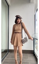 Viral Camel Triko Elbise