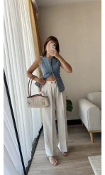 Viskon Keten Pantolon Krem