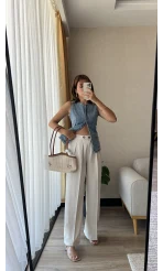 Viskon Keten Pantolon Krem