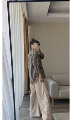 Lacivert Çizgili Gömlek Viskon