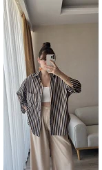 Lacivert Çizgili Gömlek Viskon