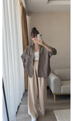 Lacivert Çizgili Gömlek Viskon