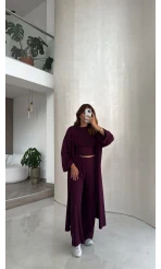 Viskon Üçlü Takım - Mürdüm - Kod: 4137