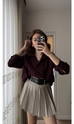 Vizon Pilili Çift Kemerli Etek