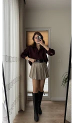 Vizon Pilili Çift Kemerli Etek