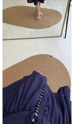 Volanlı Bürümcük Düğmeli Etek Lacivert