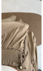 Volanlı Bürümcük Düğmeli Etek Vizon